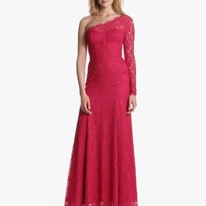 BCBGMaxazria Betsy lace one shoulder gown in Turkish rose